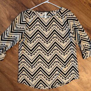 Women's Womens teenpLo 3/4 Sleeve Tan & Black Blouse Shirt Top Size Small